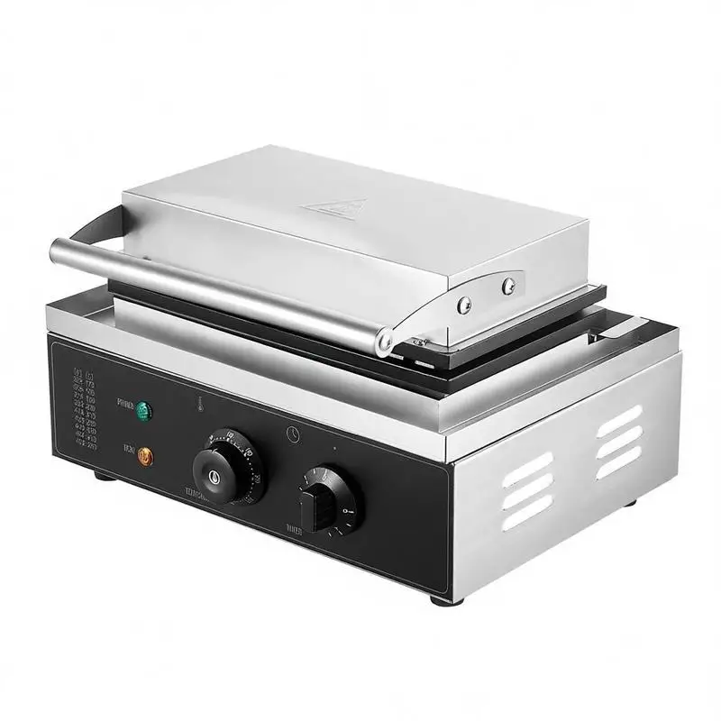 Máquina para hacer gofres rectangulares de 1550W para restaurante, panadería, snack bar, antiadherente, con control de temperatura y tiempo, mango de hierro belga, 10 piezas, equipo de cocina comercial