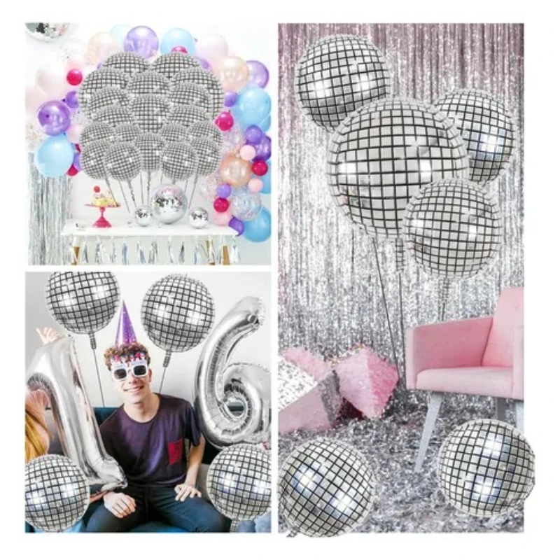 Silberner Disco-Stern-Ballon, 4D-Aluminiumfolie, Ballon-Set für Themenpartys im 70er- und 80er-Jahre-Stil, Geburtstag, Hochzeitsfeiern, Party-Dekoration