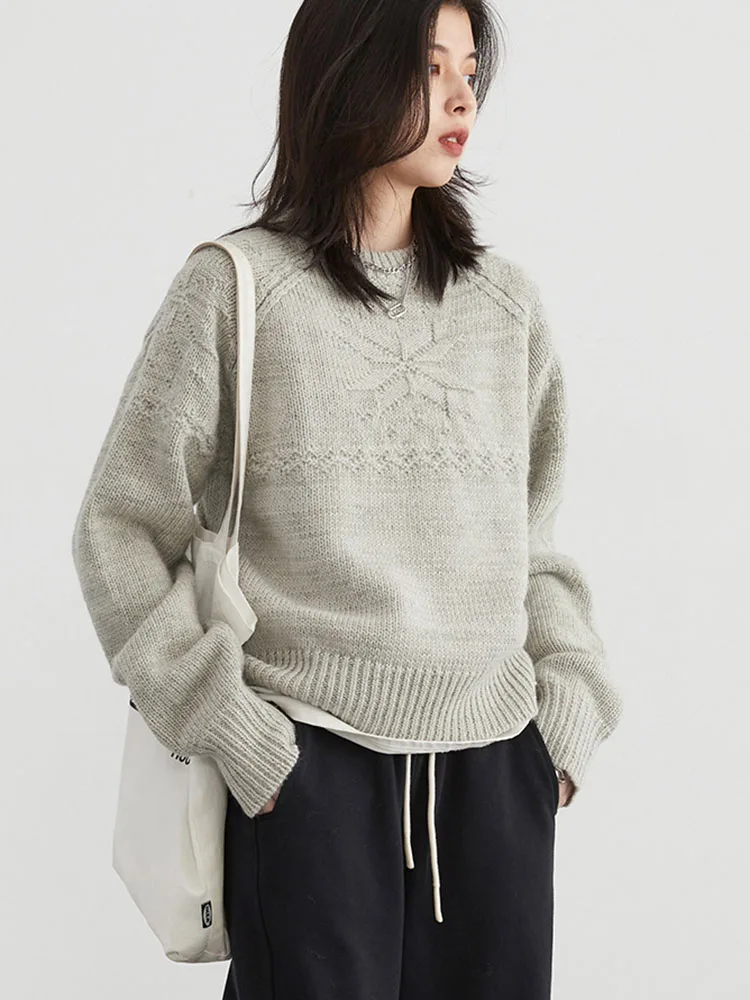 CHIC VEN Sweater wanita Korea, Sweater longgar baru rajutan wol lembut leher O pullover musim gugur musim dingin 2023