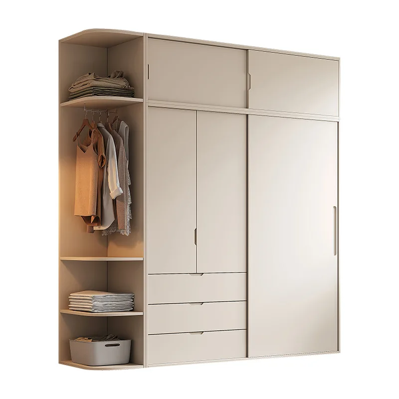 

Раздвижной шкаф из массива дуба, бытовая спальня, готовый шкаф большой емкости, современный простой шкаф для защиты окружающей среды