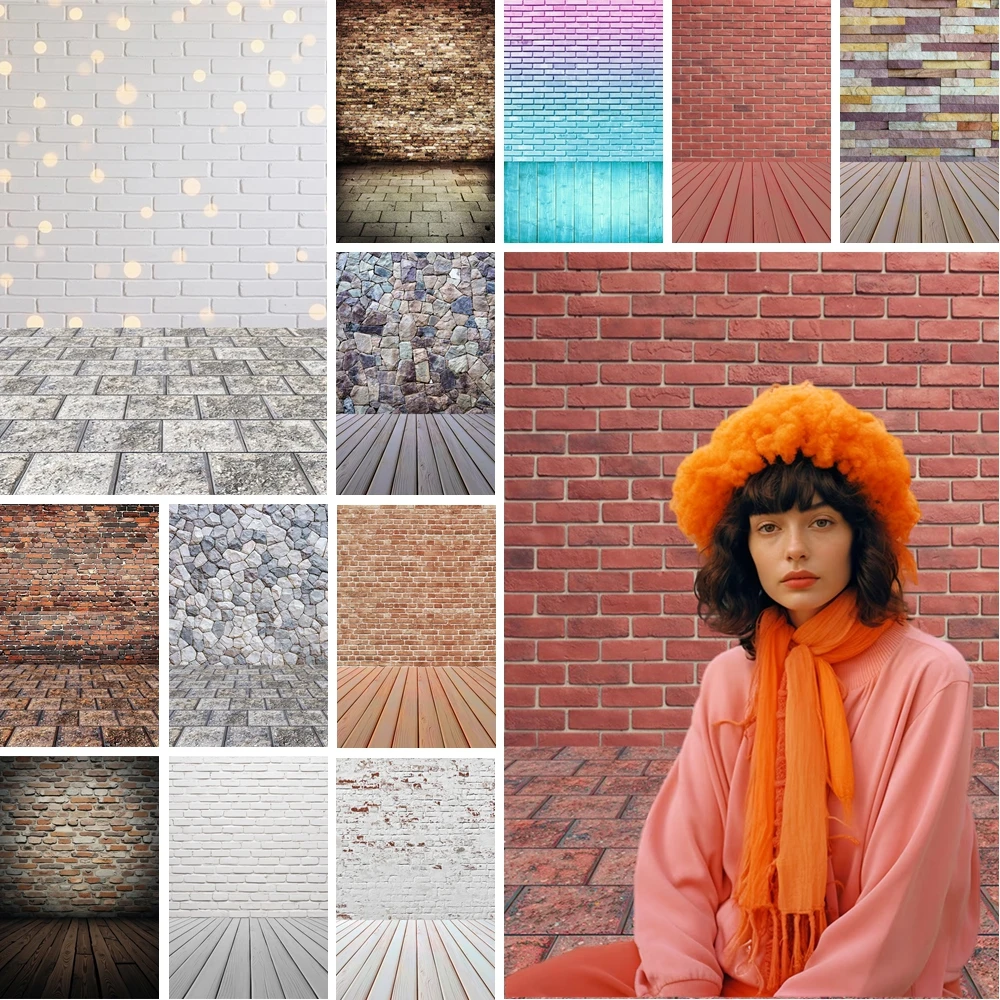 

MOON.QG Vintage Brick Walls Floors Backdrops For Photography String Lights Graffiti Photo Background Birthday Wedding Poster