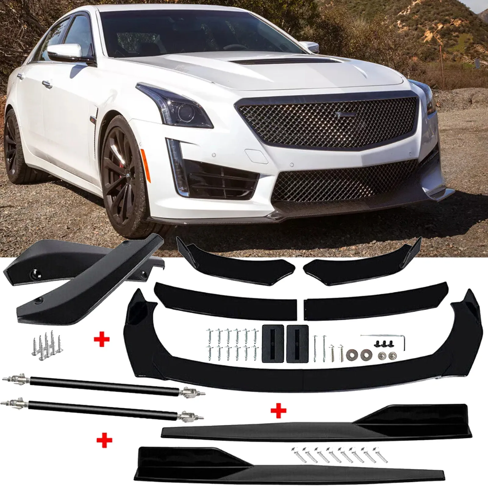 

For Cadillac CTS Front Rear Bumper Lip+Spoiler Body Kit Splitter Side Skirt