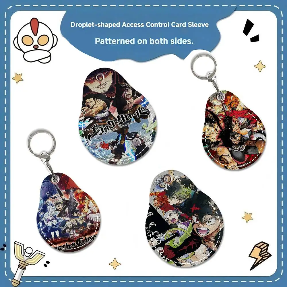 Anime B-Black Hot Clover Cartoon 1PCS PU Leather Keychain Protective Case Door Lock Access Control Tags Card Bag Key Tag Ring