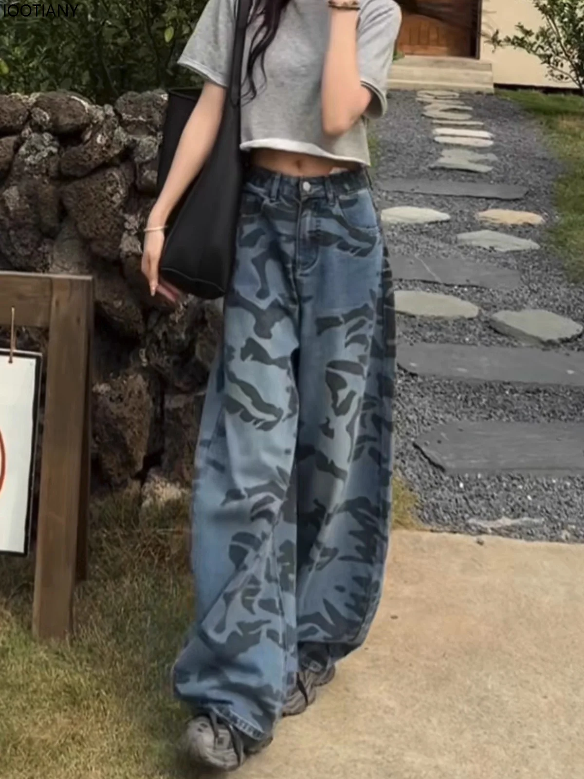 New Fashion Y2k American Retro Camouflage Jeans Women's Machete Wide-leg Ladies Summer Loose Slim Straight Floor Pants 2025
