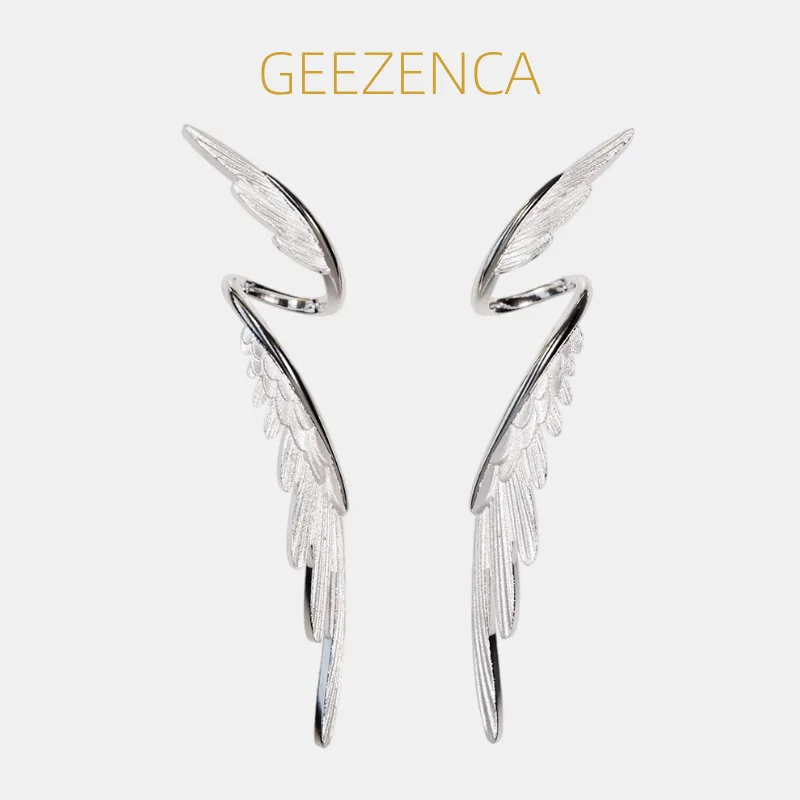 

GEEZENCA стерлингового серебра 925 пробы, серьги-гвоздики с крыльями ангела, женские изящные модные уникальные массивные длинные серьги с перьями, роскошные ювелирные изделия