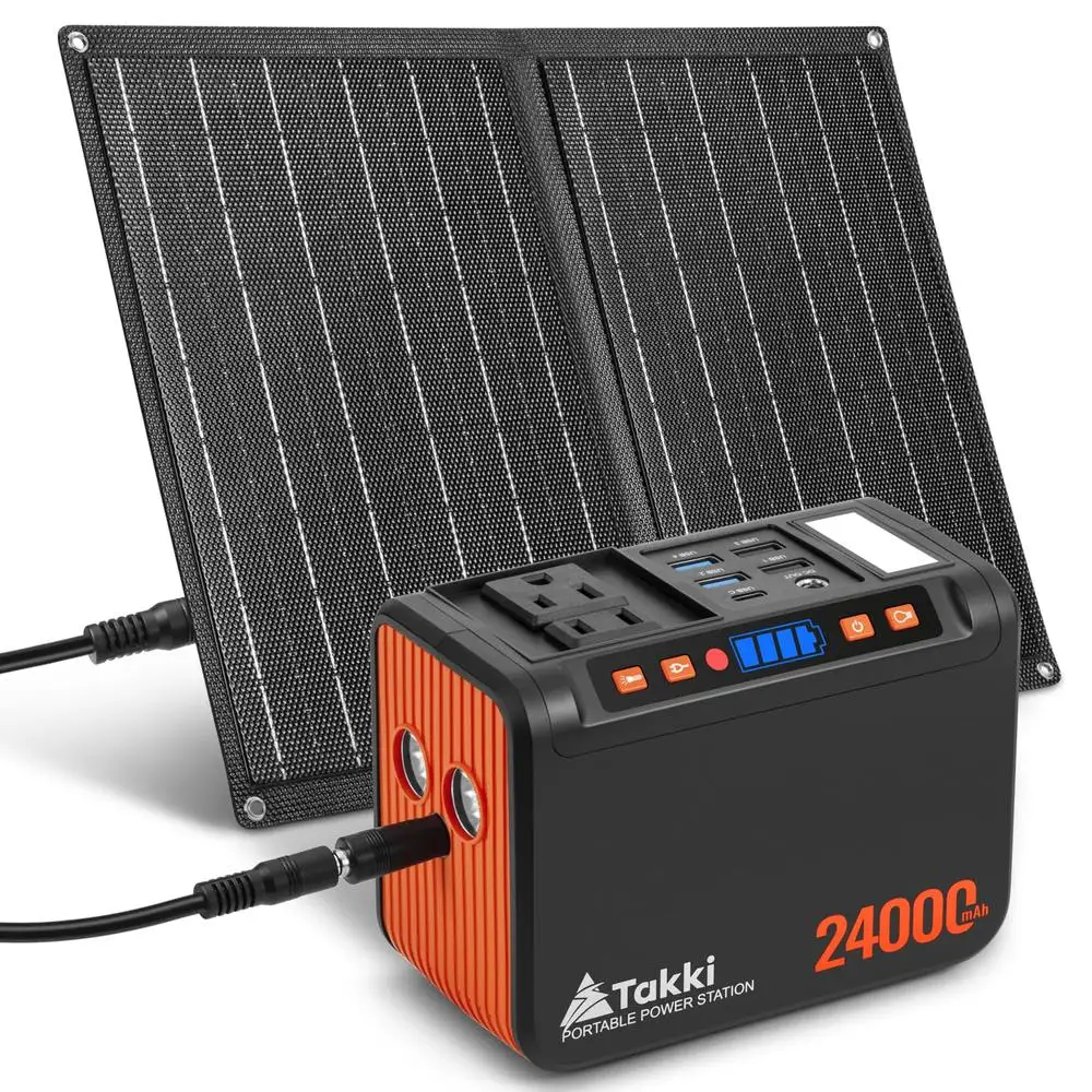 Portable Solar Generator Power Station with 21W Solar Panels 88Wh Charger Bank AC DC USB Ports Camping Tent Compact Emergency