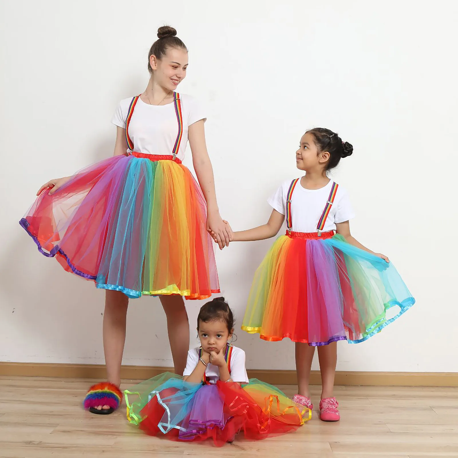 Vestido de baile bonito cor arco-íris para mulheres, tule tutu, saia de moda