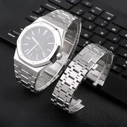 For Ap Royal Oak Series Men Stainless Steel Watch Strap Double Press Buckle 26mm Special Concave-Convex 15400 15500  Watchbands