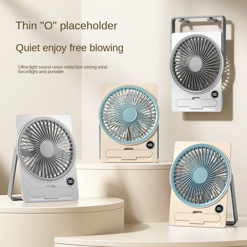 

Ультратонкий вентилятор для карт, USB перезаряжаемый мини-вентилятор, ЖК-цифровой дисплей, 6-скоростная регулировка, подвесная подставка, настольный вентилятор двойного назначения