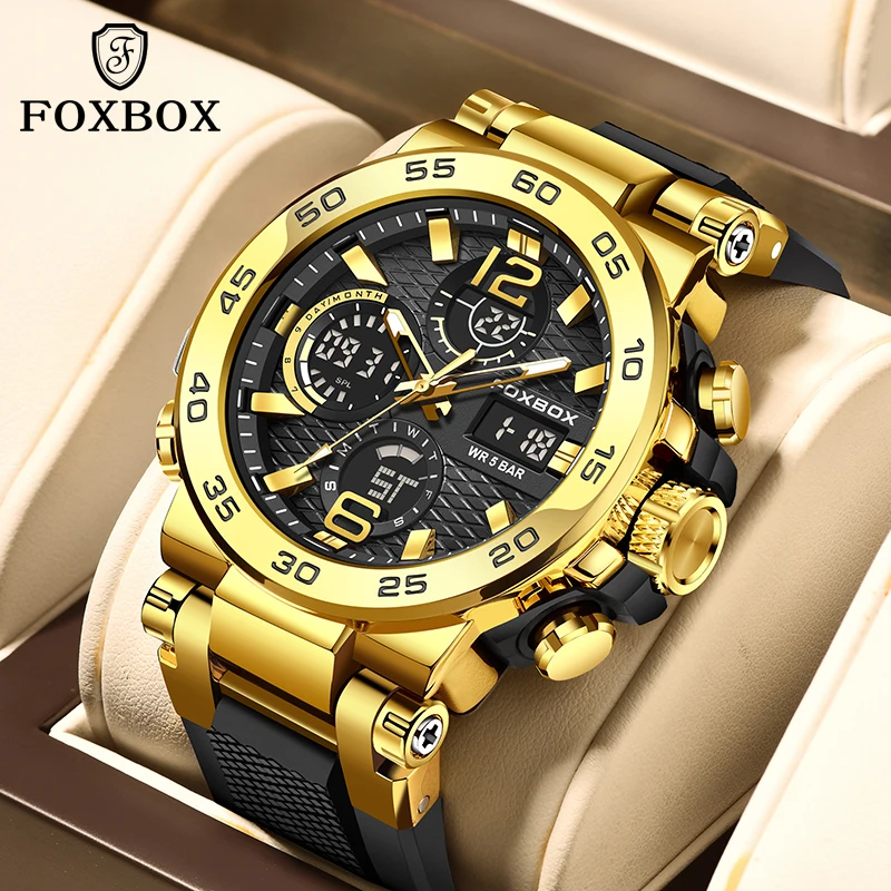 

Часы наручные FOXBOX Мужские кварцевые цифровые, Брендовые спортивные водонепроницаемые светящиеся, в стиле милитари, 50 м, 2024