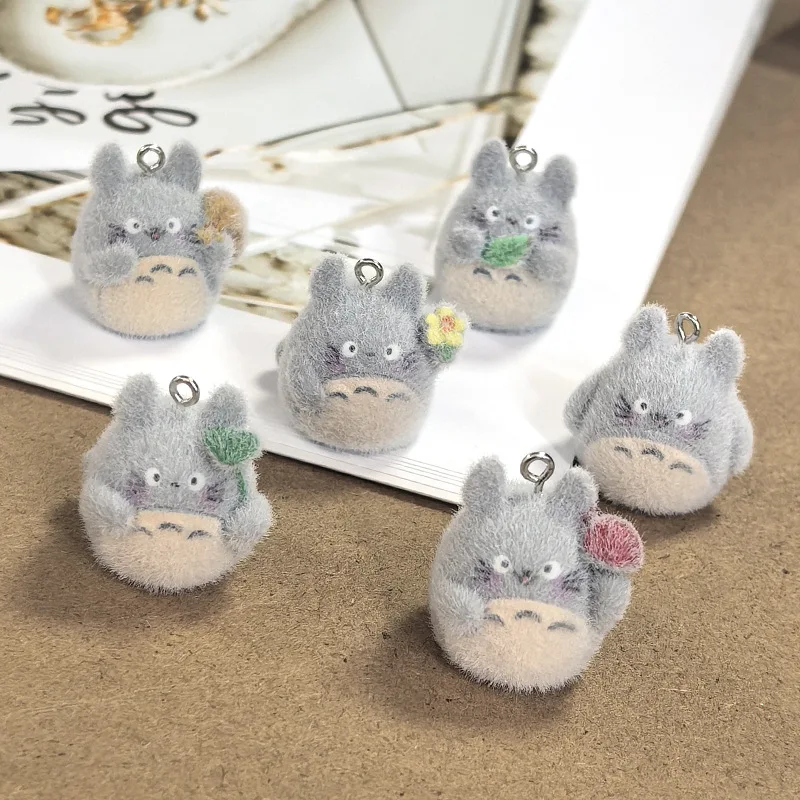 30Pcs Flocked 3D Gray Cat Resin Charms Fluffy Animals Keychains Pendants for DIY Jewelry Making Phone Chain Bag Accessories