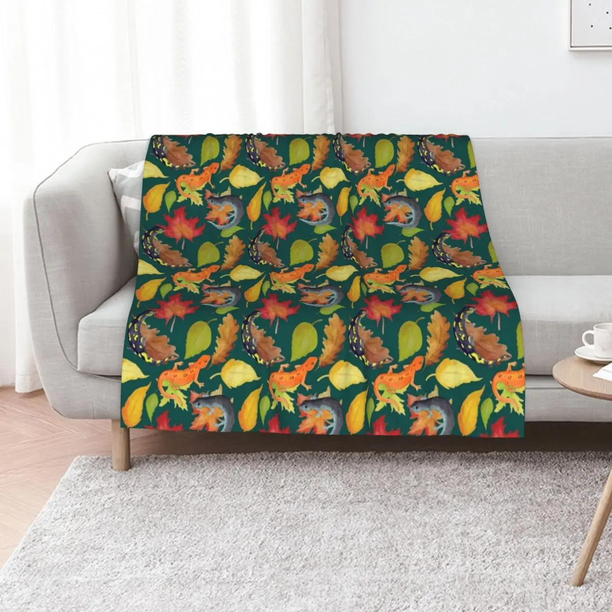 

Salamander Leaves Watercolor Pattern- Dark Green Throw Blanket valentine gift ideas Flannels Luxury Throw Nap Blankets