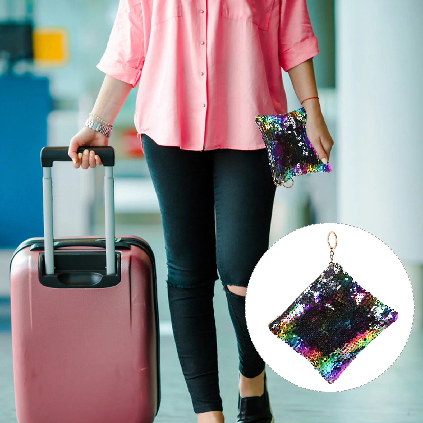 

Multifunction Pencil Bag with Sequin Design Light Green and Purple Pouch for Women Travel Makeup Organizer