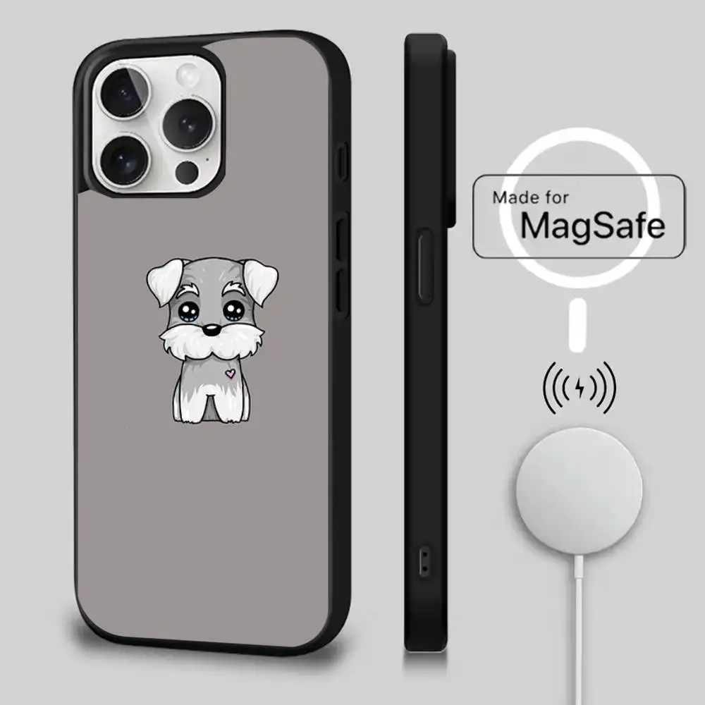 Cartoon Schnauzer Hond Telefoonhoesje voor iPhone 17,16,15,14,13,12,11,Pro,Max,Plus,Mini,SE4,E Magnetisch Magsafe Draadloos opladen