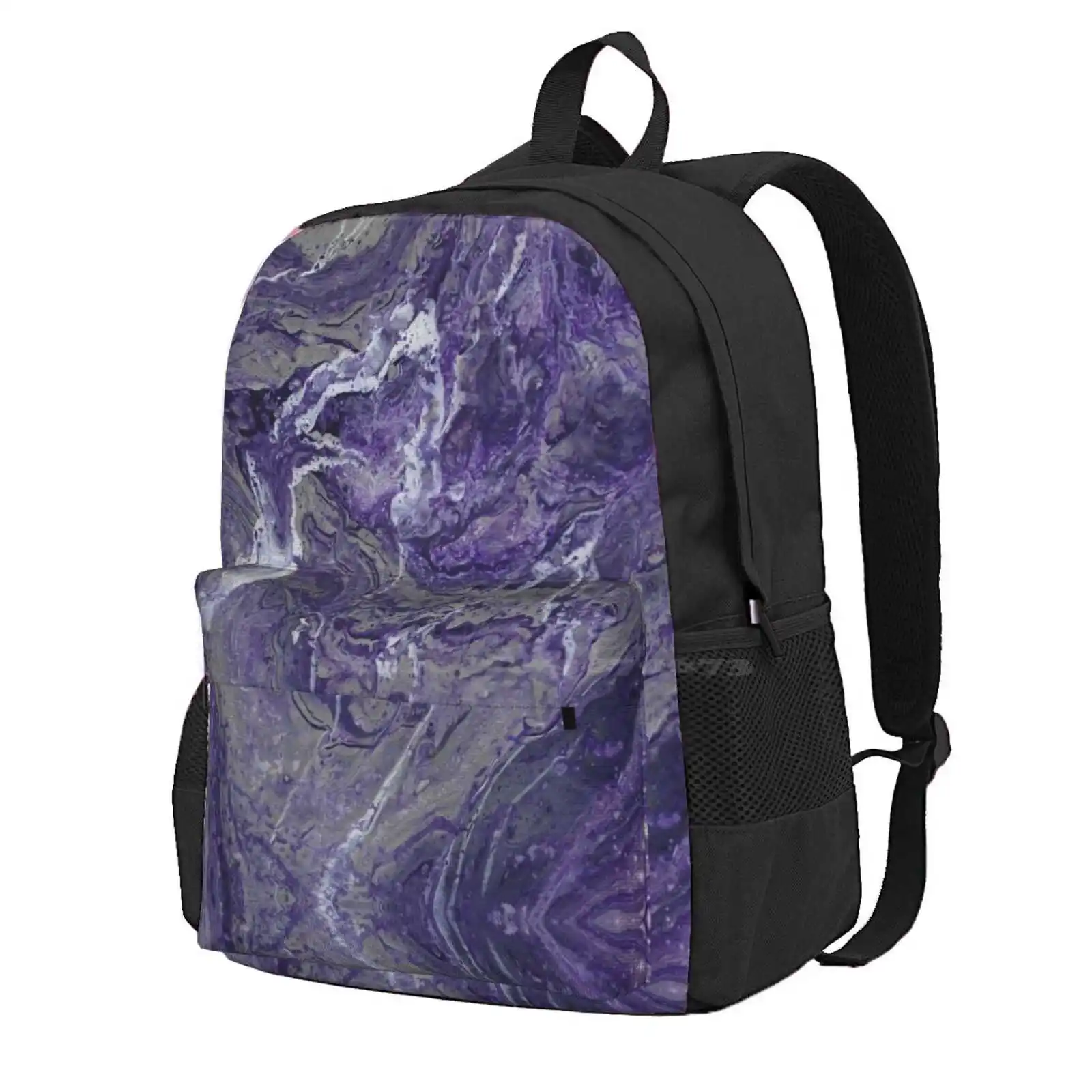 

Purple And Grey Marble Hot Sale Schoolbag Backpack Fashion Bags Marble Fluid Art Purple Grey White Black Water Flow Calm Modern