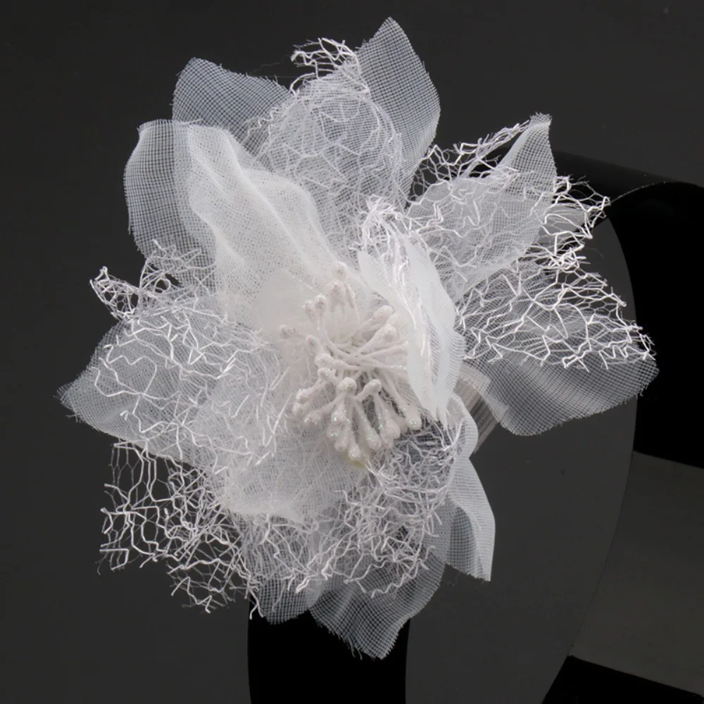 Elegant White Silk Flower Hairpin Side Clips Fairy Floral Headpieces Multilayer Fabrics Hairpin Women Bride Wedding Hair Jewelry view 5