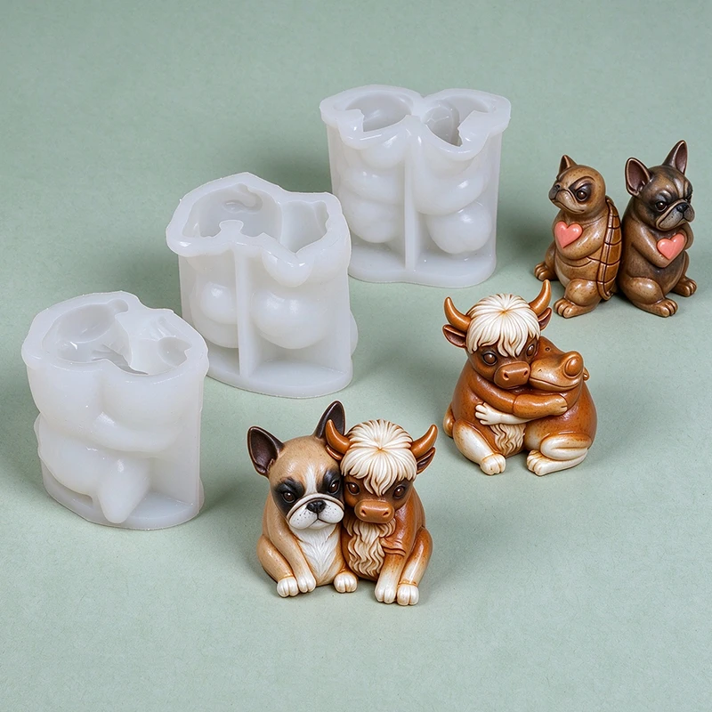 Cartoon Animal Friends Silicone Mold Turtle Bulldog Highland Frog Candle Aromatherapy Wax Plaster Craft Casting Mould Home Decor