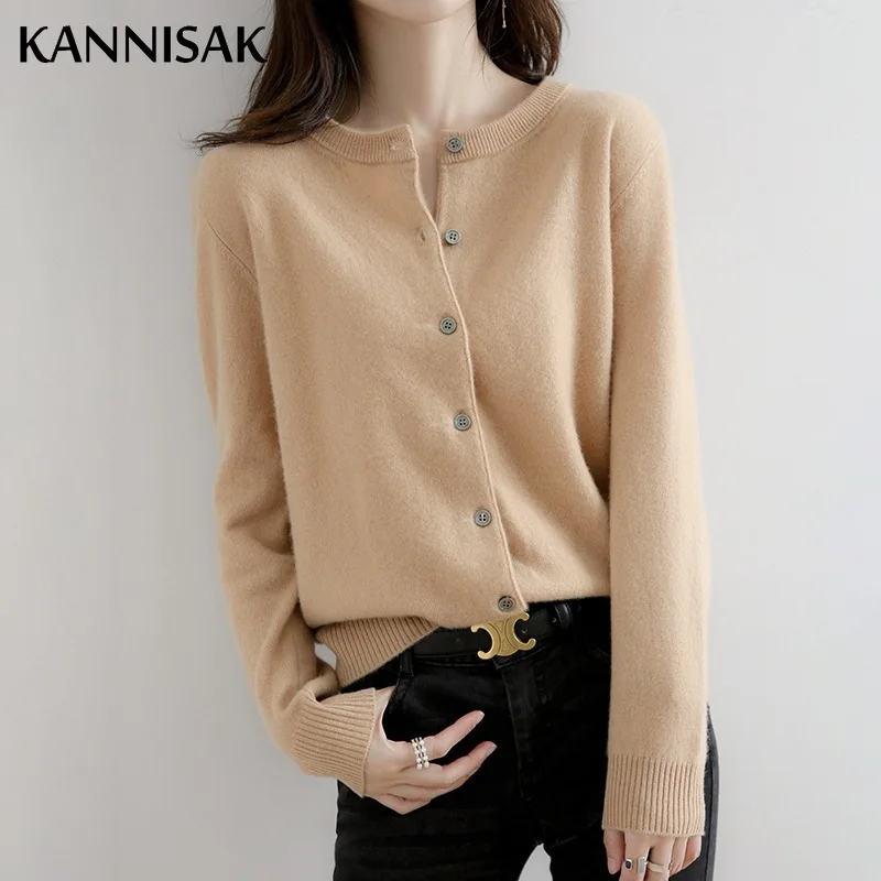 Women\'s Sweater 2024 Cashmere Cardigans V-neck Single Breasted Short Slim Lady Brown Knitwear Tops Solid Korean Femme Cardigan