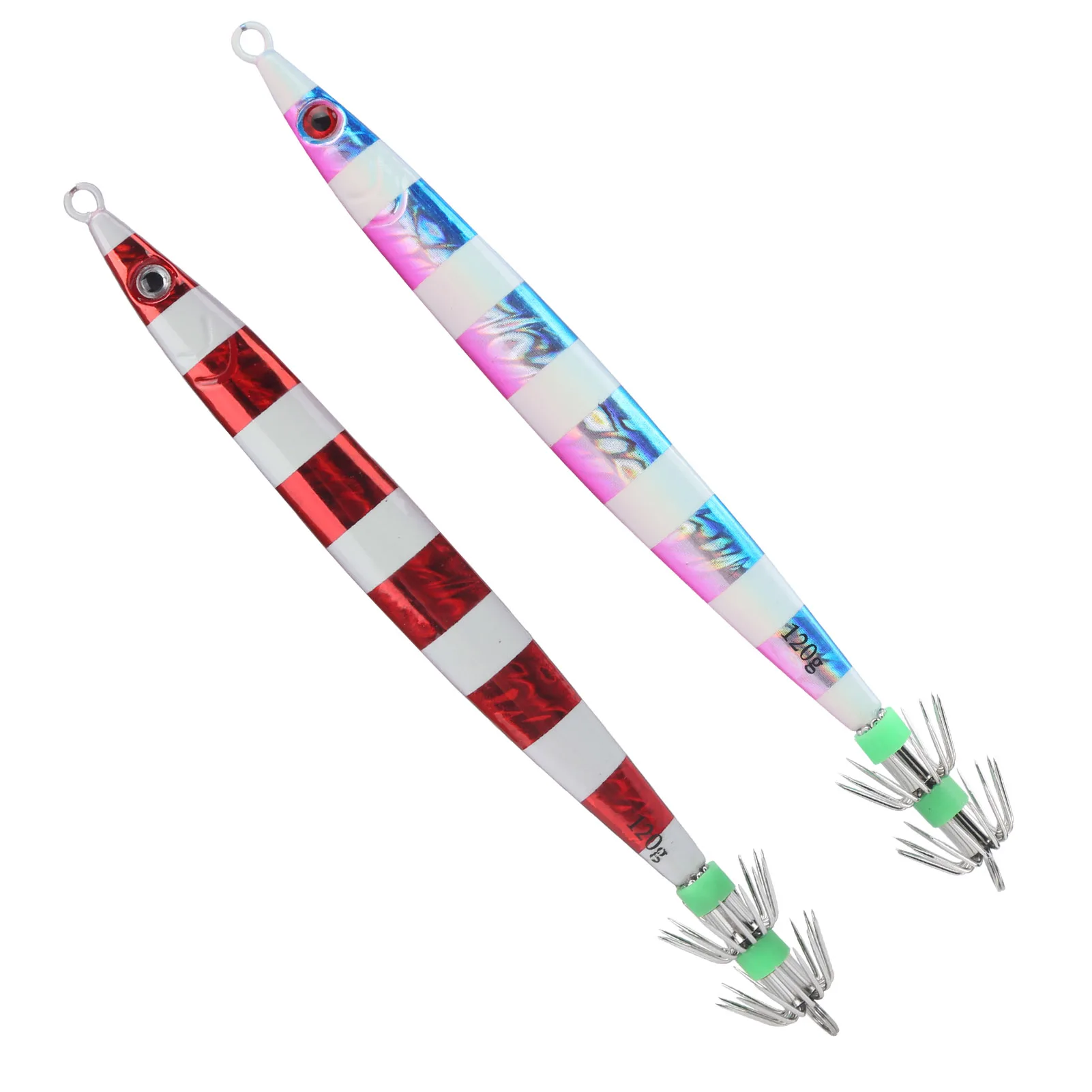 رقص مضيئة عالية المتانة صف مزدوج رقص الحبار سريع الغرق سرعة تصميم مبسط مع خطاف للأسماك للصيد الليلي