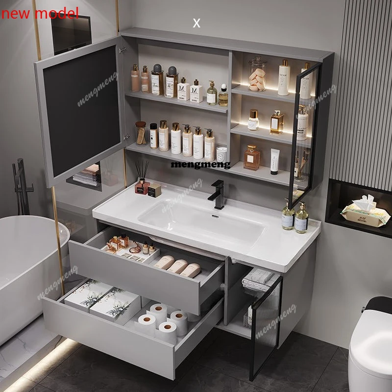 H134New Style Fashion Bathroom Cabinets Drawer Storage Mirror Intelligent Bathroom Cabinets Washbasin Wash Up Furniture Taquilla
