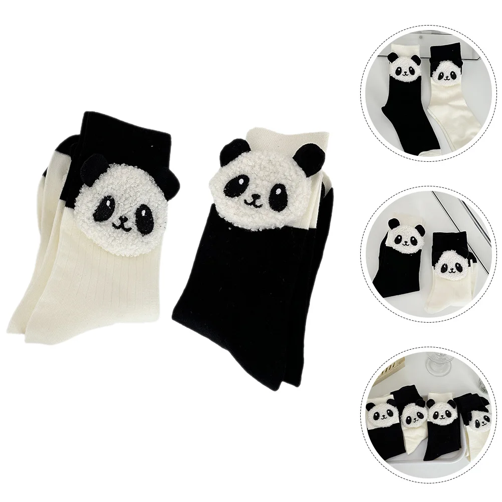 

2Pairs Panda Socks Cotton Warm Middle Calf Novelty Casual Socks Women Teens Cute Patterned Soft Comfortable Winter Gifts