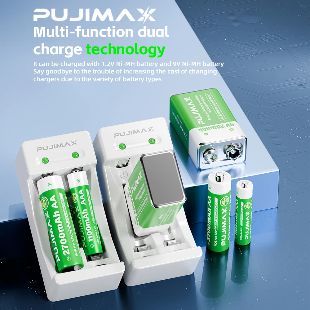 PUJIMAX Rechargeable Battery 1.2V NI-MH AAA/AA/9V Battery High-Capacity AA AAA Batteries For Remote Control Mouse Electric Toys