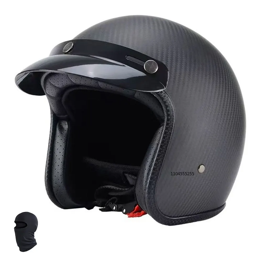 

DOT Certification Motorcycle Helmet 3/4 Carbon Fibre Open Face Helmet Women Vintage German Moto Helmet Breathable Casque Moto