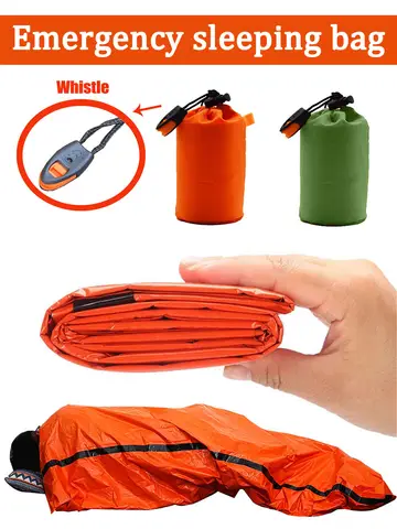 Portable Waterproof Emergency Survival Sleeping Bag Outdoor Edc Camping Gear Thermal Sack First Aid Rescue Kit Mylar Blanket