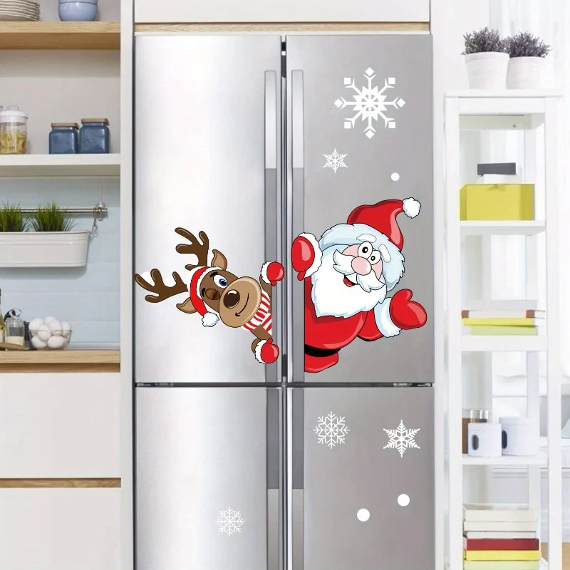 2 Stück/Blatt Weihnachtsmann Rentier Fensteraufkleber, statisch haftend, wasserdicht, für Glasoberflächen, DIY Fenster, universelle Vinyl-Aufkleber