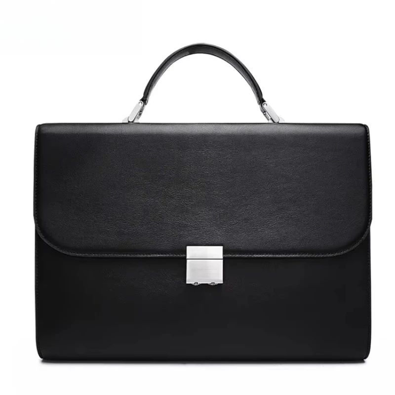 Men's business briefcase quality hard cowhide leather laptop bag handbag lock lawyer office men's bag