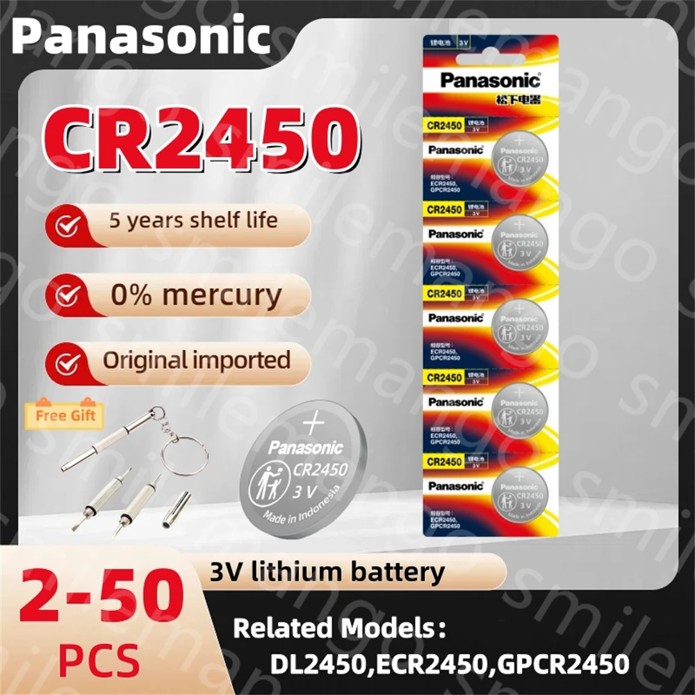 

Panasonic CR2450 Батарея для часов KCR2450 5029LC LM2450 DL2450 ECR2450 BR2450 CR 2450 3 В 600 мАч Литиевые батарейки типа «таблетка»