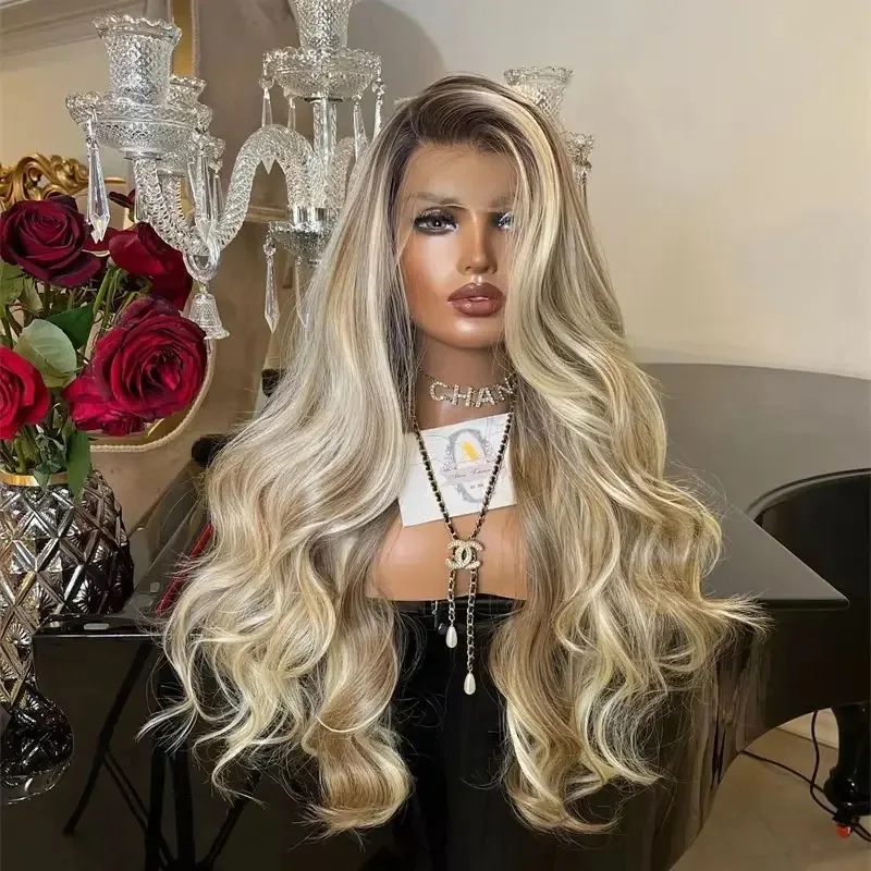 

Platinum Ash Blonde Highlights Colored Lace Front Wig Premium 13X4 Hd Lace Frontal Wig Synthetic Heat Resistan Natural Hairline