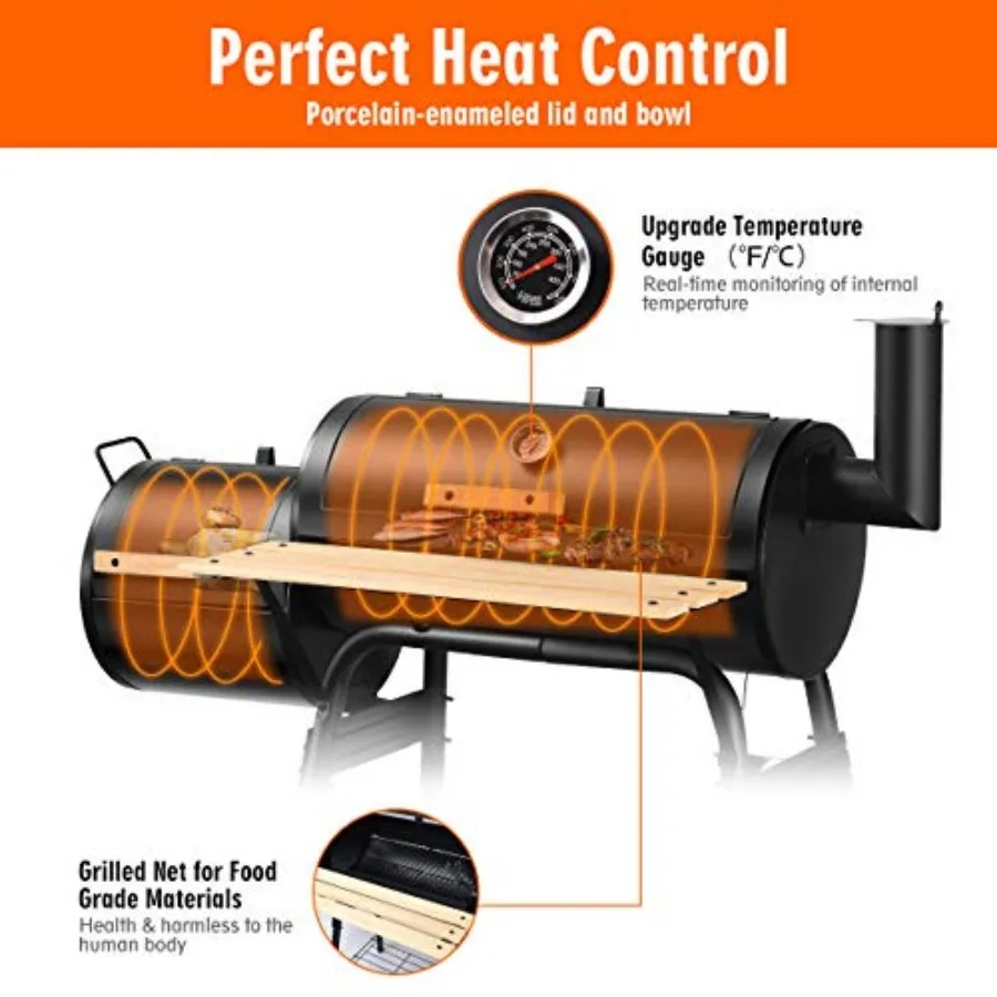 Parrilla de barbacoa, parrilla de barbacoa de carbón, piscina al aire libre, Patio, patio trasero, cocina de carne para el hogar, ahumador con ahumador compensado para asar y fumar