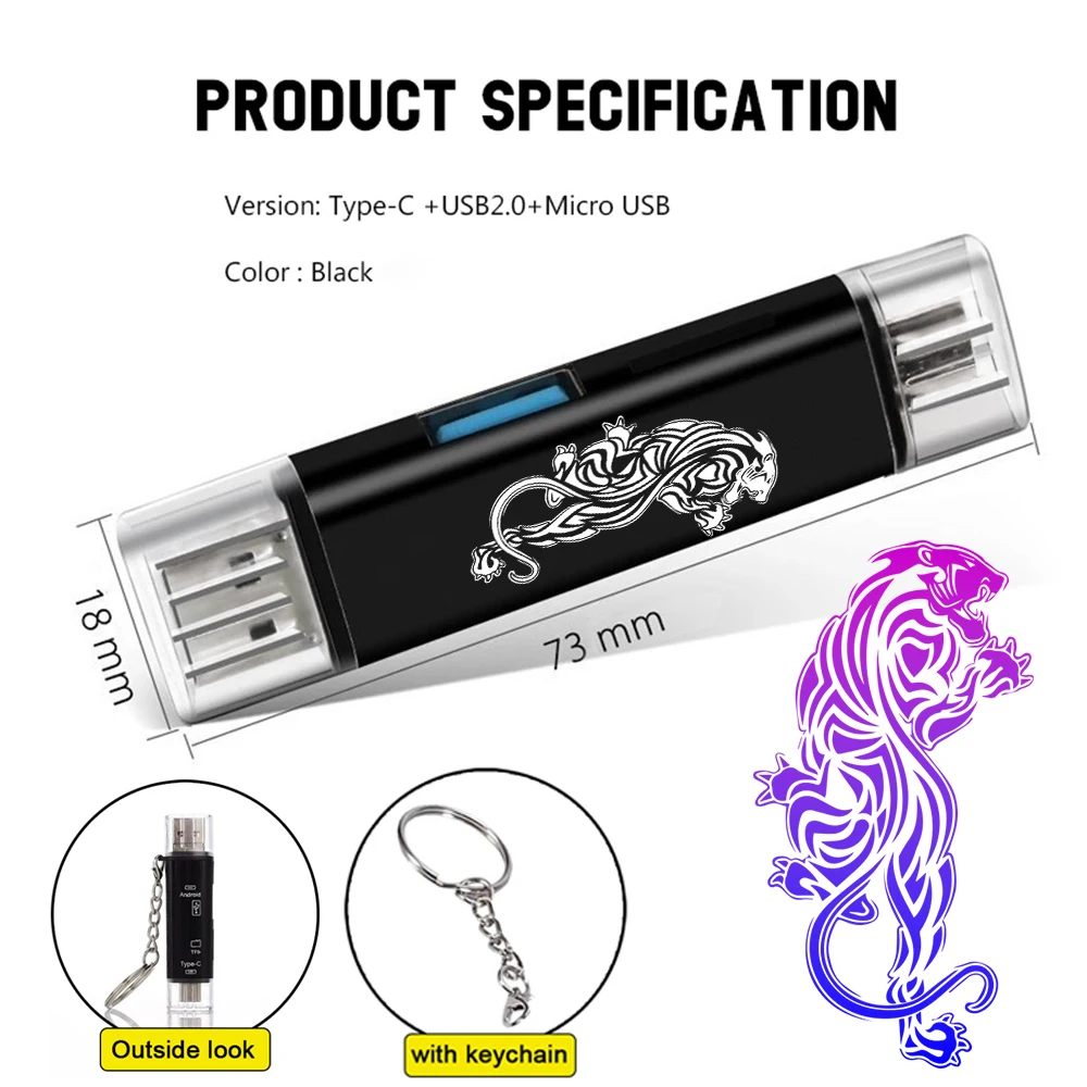 EONLINE 3D UV 5 in 1 Multifunction Usb 3.0 Type C/Usb /Micro Usb/Tf/SD Memory Card Reader OTG Card Reader Adapter Mobile Phone