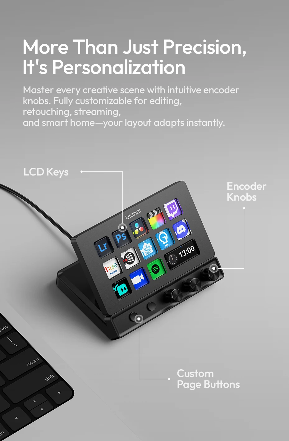 Ulanzi D200X All-in-One Creative Deck Desktop Control Hub for Video Photo Post-Processing Smart Lighting Studio Livestreaming