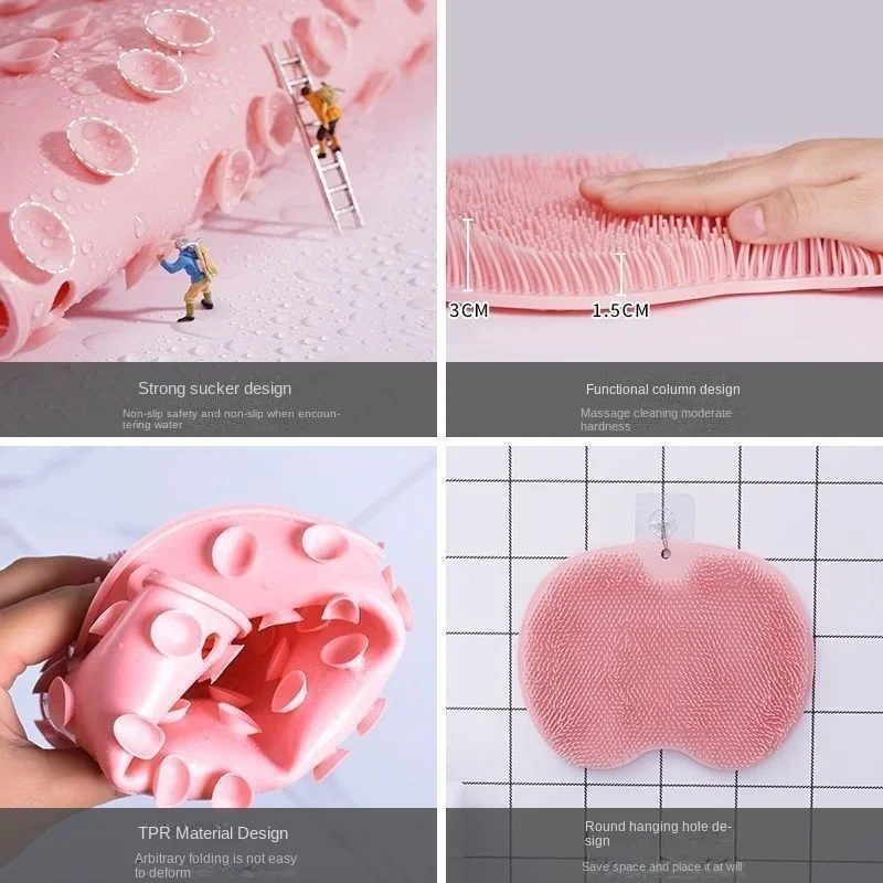 Non-Slip Bath Scrub Pad Silicone Exfoliating Shower Massage Scraper Foot Wash Brush Bathroom Tool Mat Rub Back Sucker Brushes