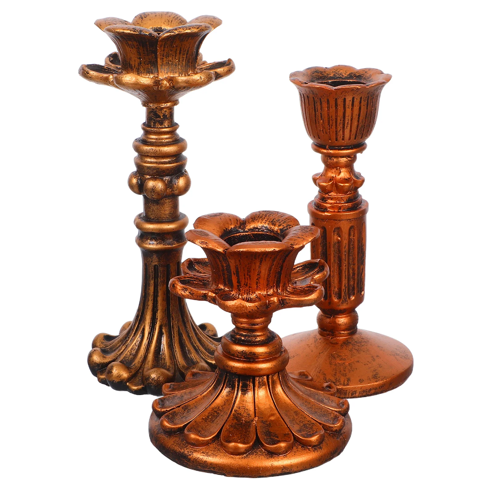 

3pcs Vintage Candlesticks Pedestal: Retro Taper Holder For Wedding Table Centerpiece Farmhouse Decor Brown