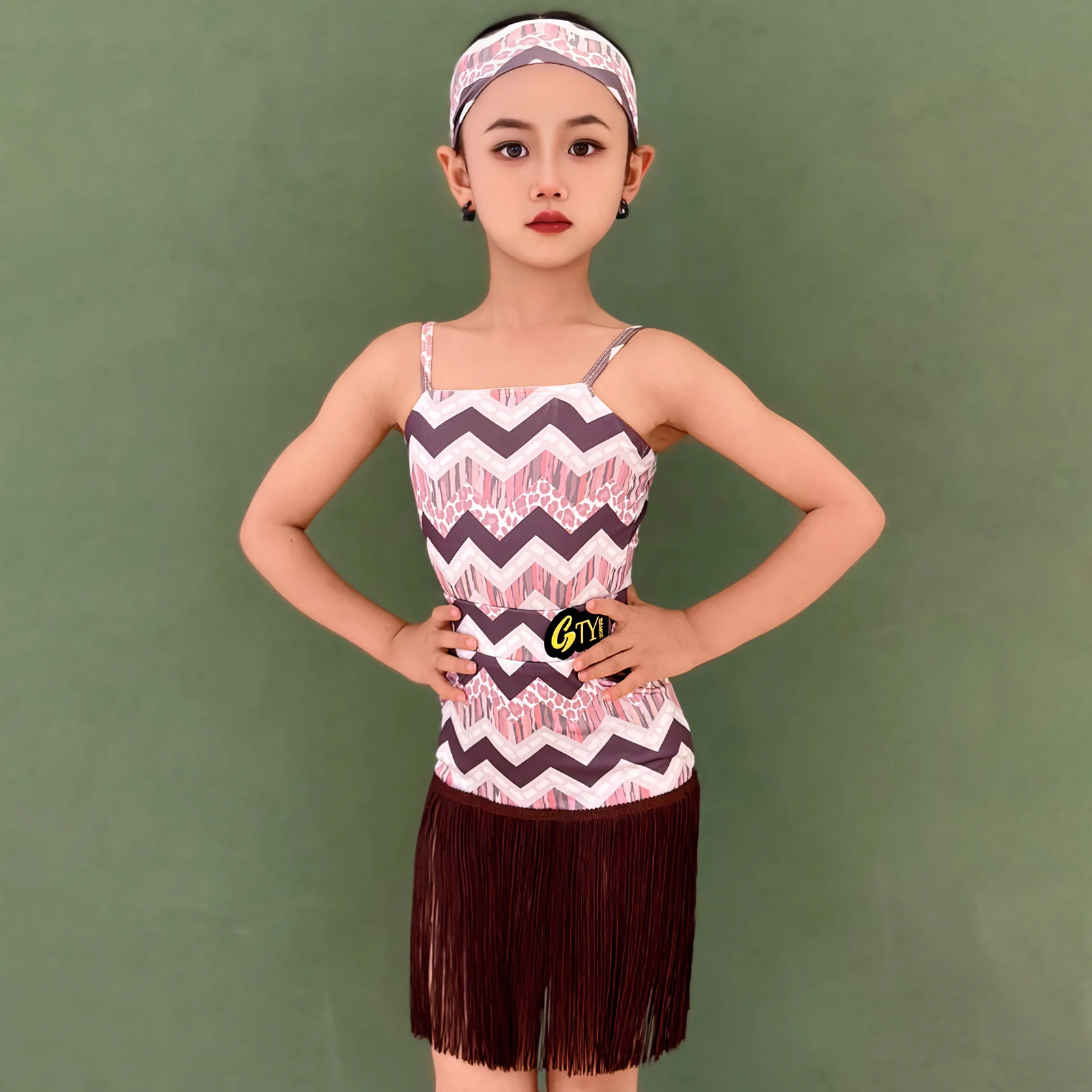 Costumi di danza latina con stampa leopardata blu per bambini, patchwork sexy, Cha Cha Tango, stile classico, 1 set per lotto