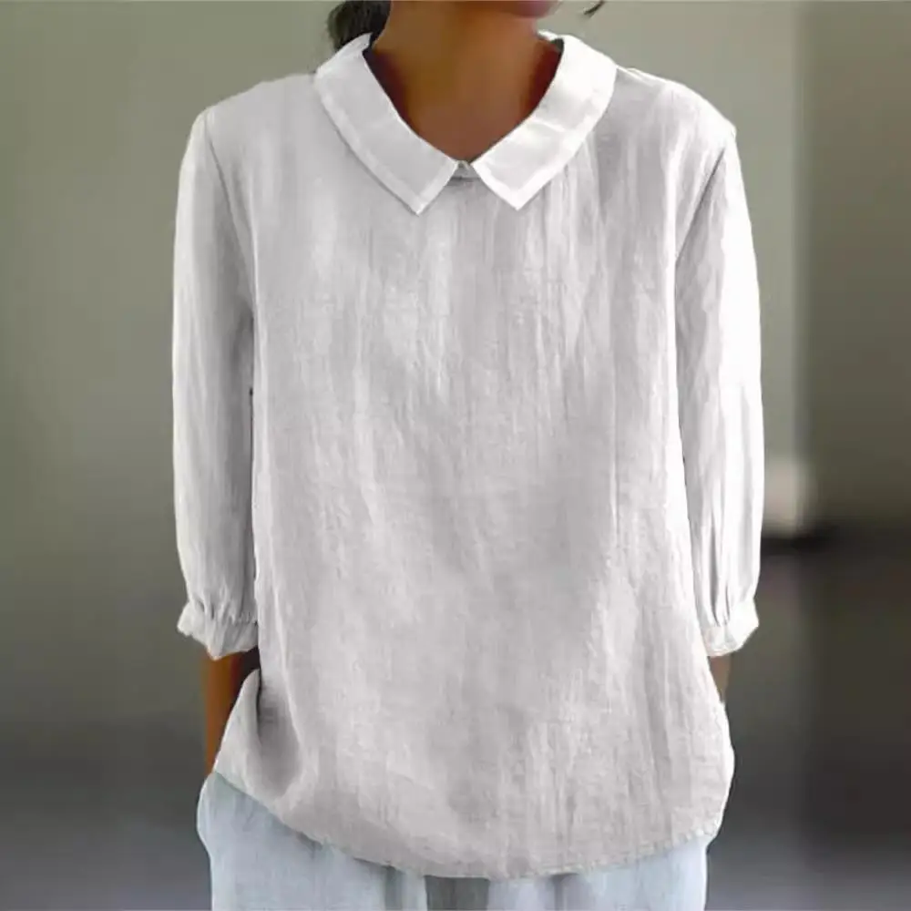 المرأة عارضة Sle القطن irt مع طوق سبعة أرباع Sve فضفاضة تناسب Gored هملين Faionable 3D تأثير أعلى