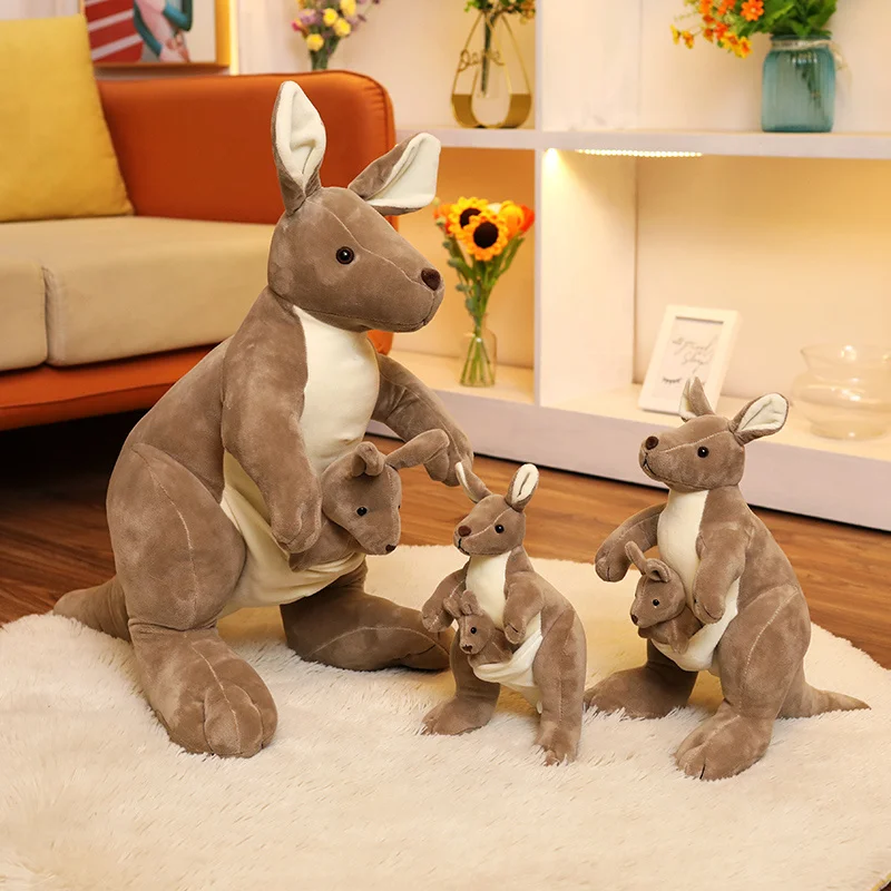 

Simulation Cute Mother-Child Kangaroo Doll Plushies Toys Soft Stuffed Animals Real Life Kangaroo Dolls for Baby Kids Gifts Decor