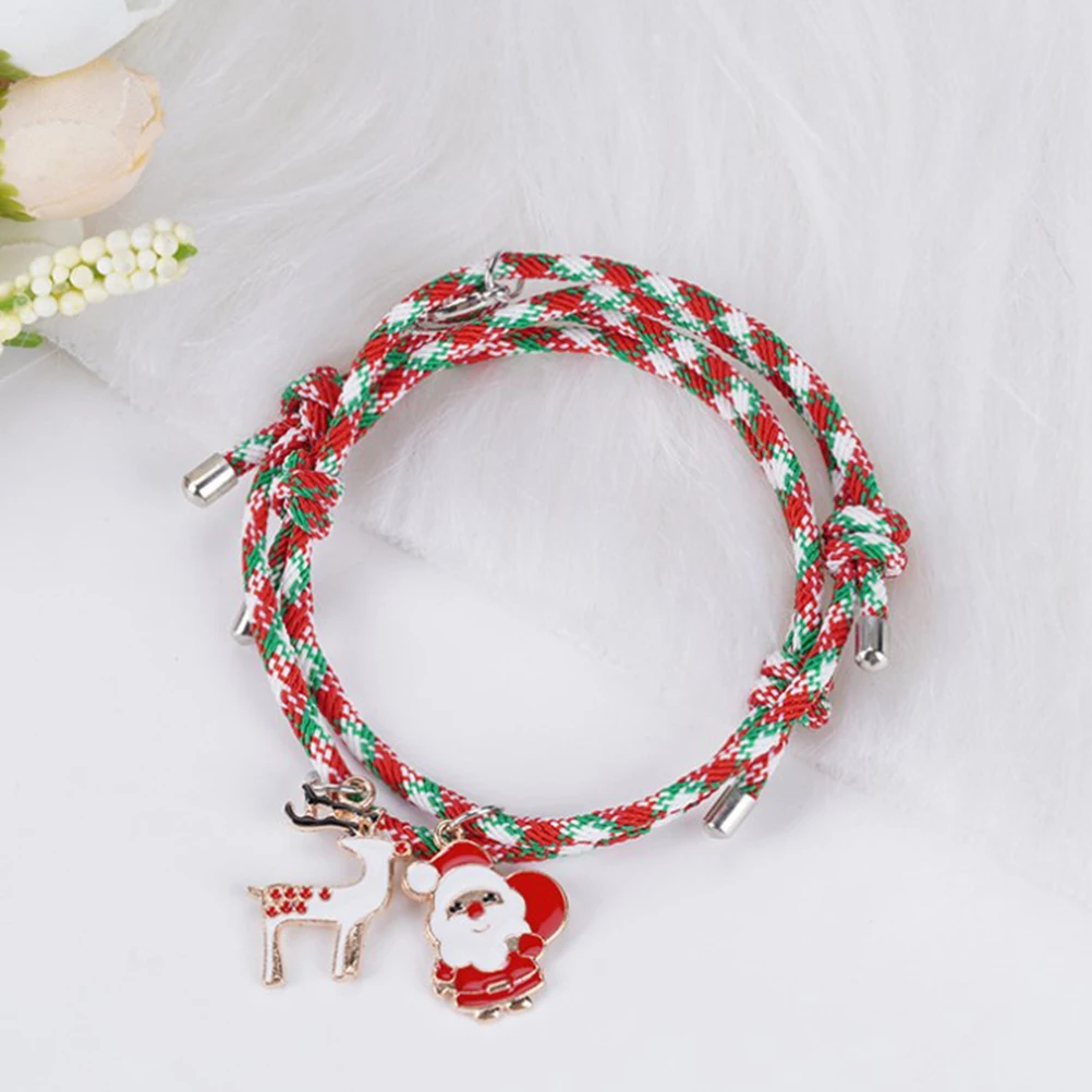 

Christmas Matching Bracelets Couples Charm Jewelry for Boyfriend Nylon Lovers Lightweight Comfortable Wear Christmas Elements