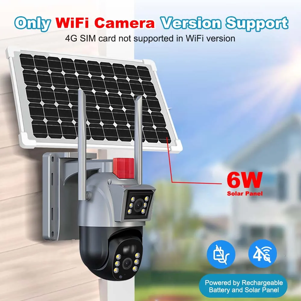 4K 8MP WiFi Solar Camera Outdoor Home Security Camera Dual Lens Security Protection PTZ Video Surveillance Smart CCTV Video Cam