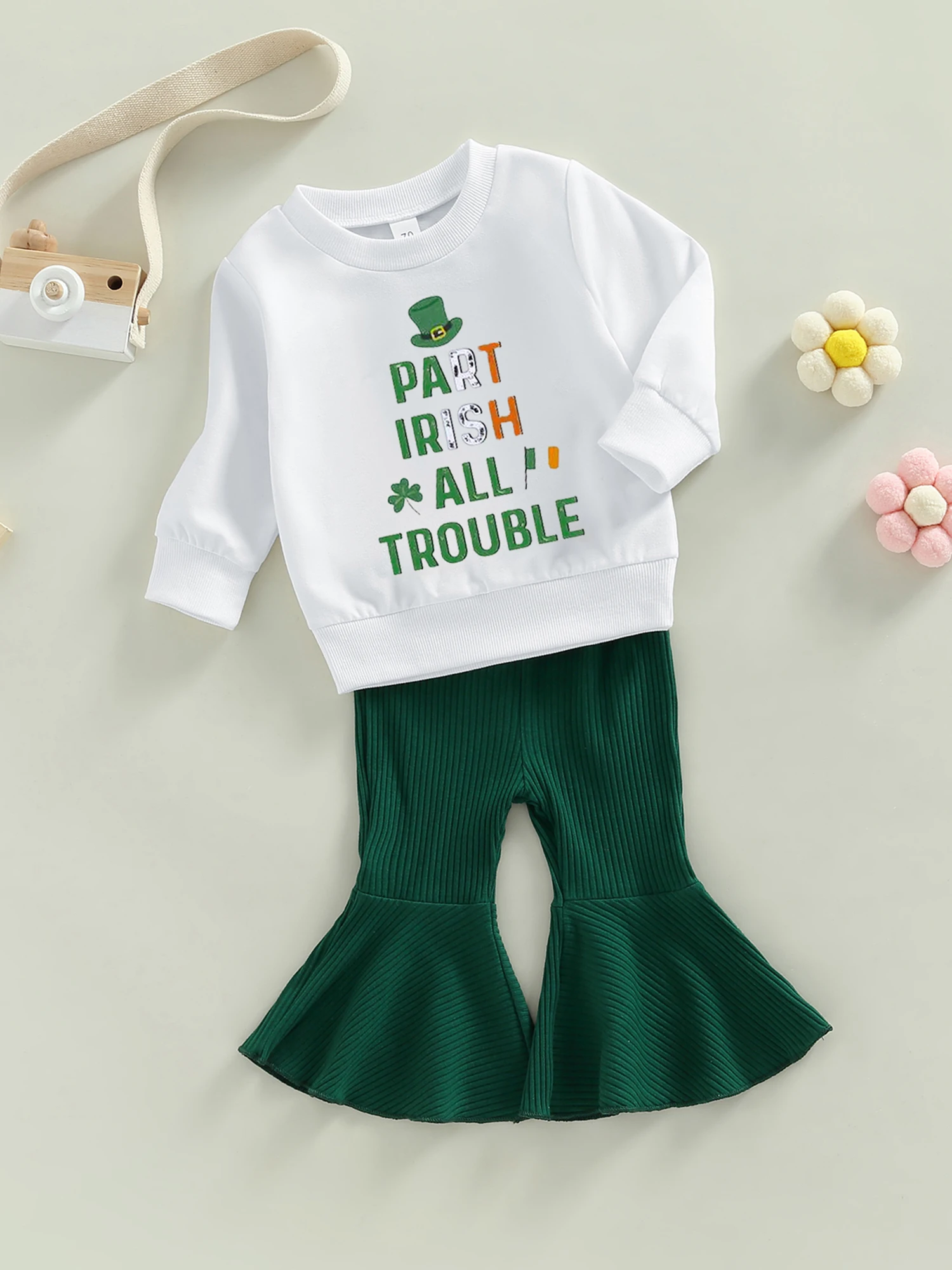 Stylish Baby Boys St Patrick s Day Costume Shamrock Print Romper and Green Pants Set Adorable 2 Piece Outfit for Irish