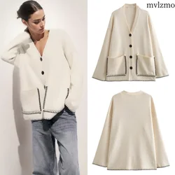 Women's spring new fashion knitted beige jumper cardigan women's casual long-sleeved single-breasted blouse jacket