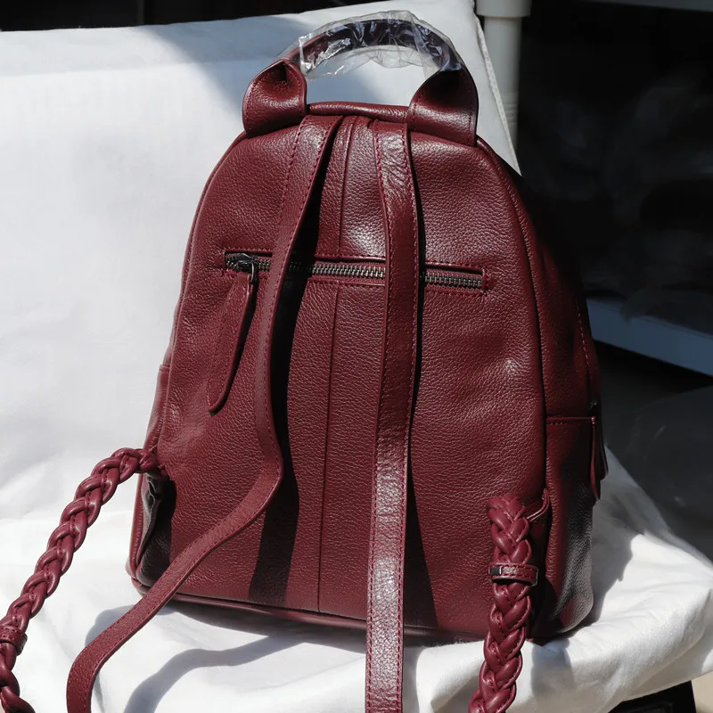 Women Backpack Female Genuine Leather Bag 100% Cowhide Solid Color Travel Bags Schoolbag For Girls Daily Shoulder Knapsack Trend