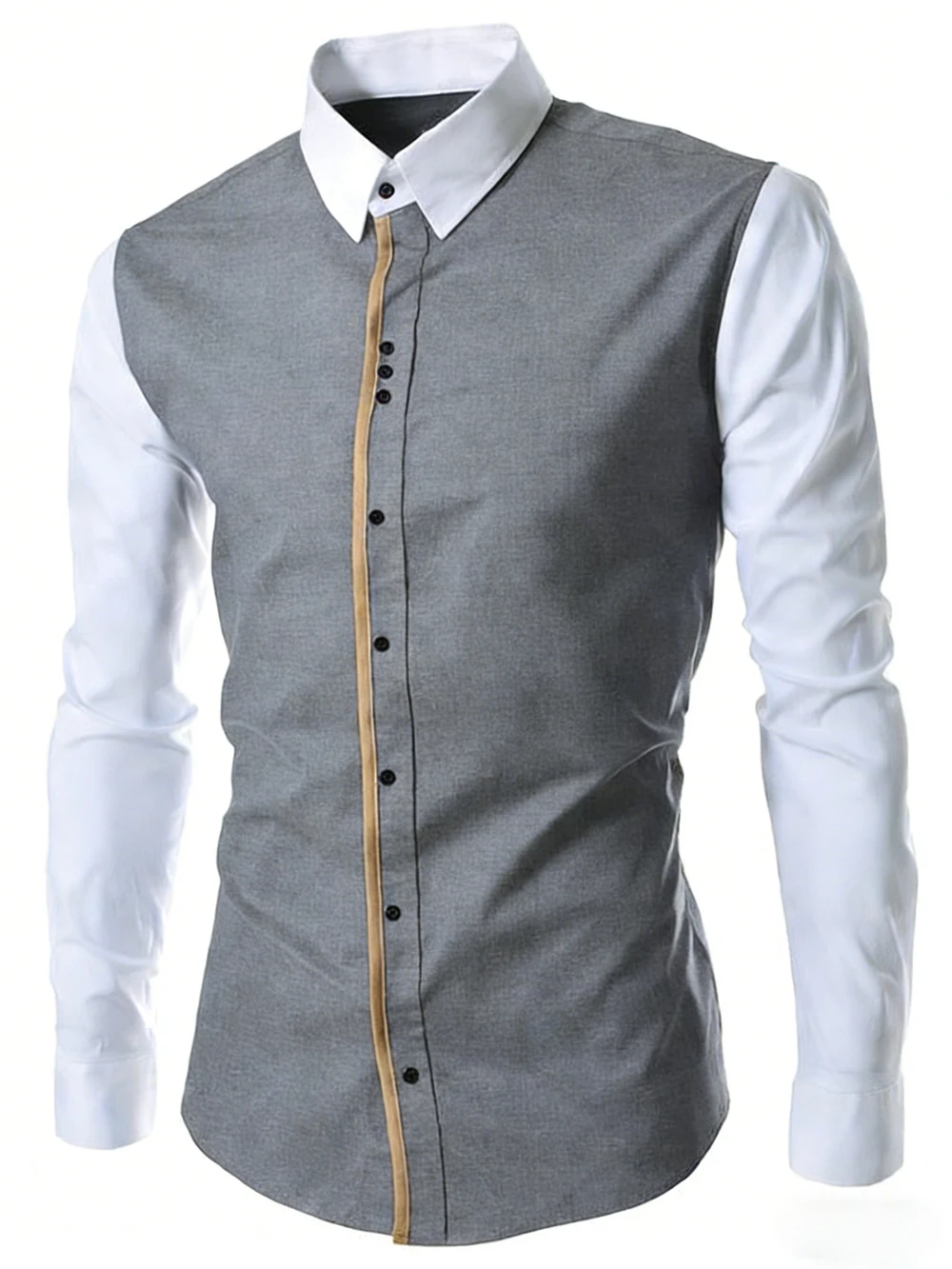 Men's Fashion Business Long Sleeve Patchwork Shirt Multi-button Designer White Shirt Hawaiian Vacation Party Social Men Clothing