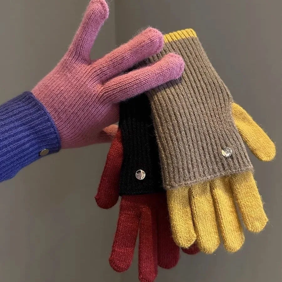 Koreanische farbblockierende, fingerberührbare gestrickte Woll-Designhandschuhe, warmes und dickes Mehrzweck-Studentenradfahren