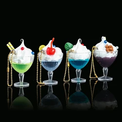 Simulation Cream Ice Cream Cup Keychain Dessert Sundae Food Toy Model Cell Phone Chain Car Key Backpack Pendant Fun Jewelry Gift