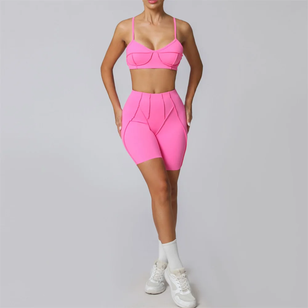 

Yoga Fitness Sports Sets High Waist Hip-lifting Shorts Open Back Bra Suit Casual Running Workout Gym Leggings Sexy Set for Women