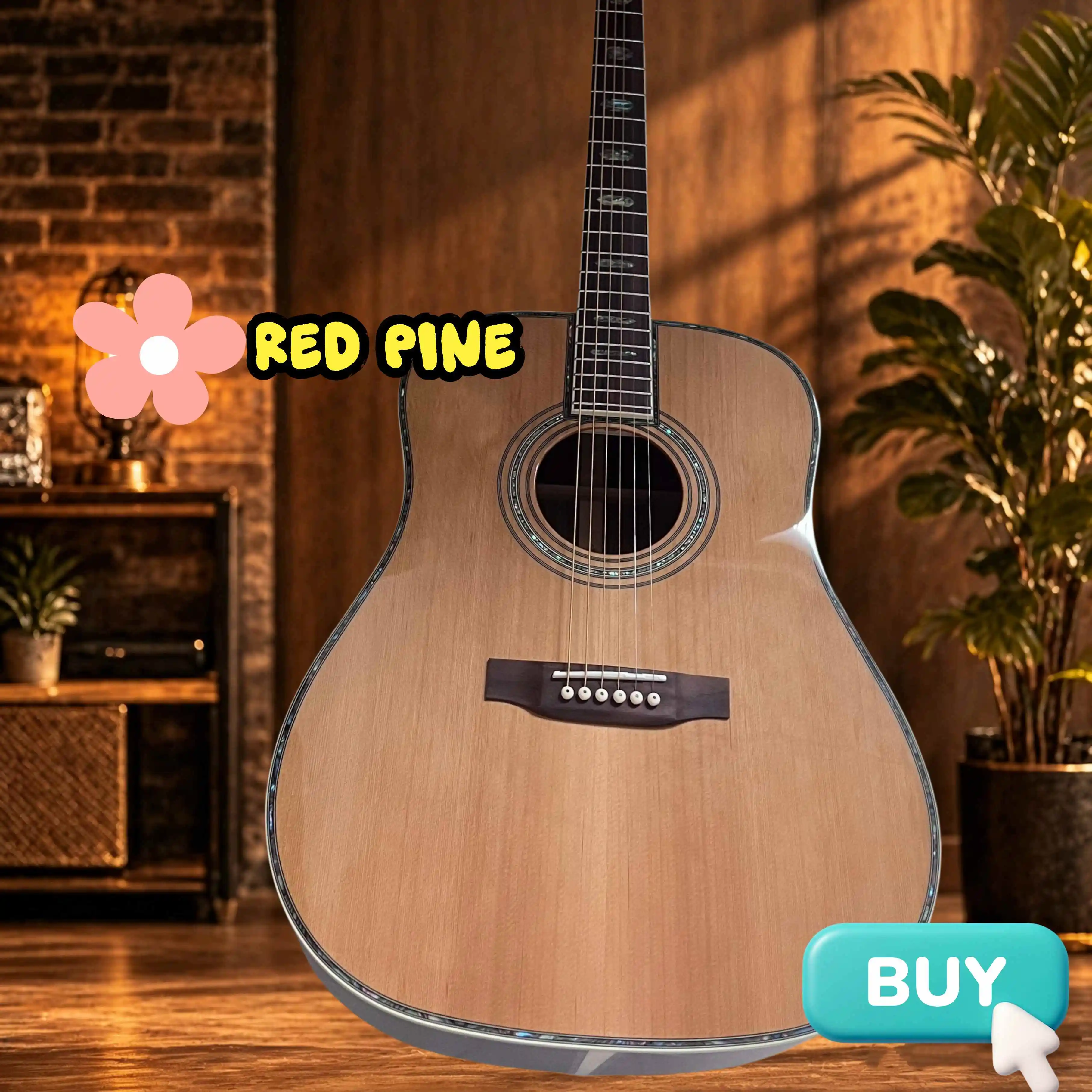 

The Latest D45 Acoustic Guitar Featuring A Red Pine Top and 6 Strings Is A Professional Model